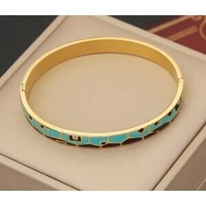 RETAIL $40 Teal & Black Enamel Bangle* NEW* 18K Gold Overlay on stainless steel